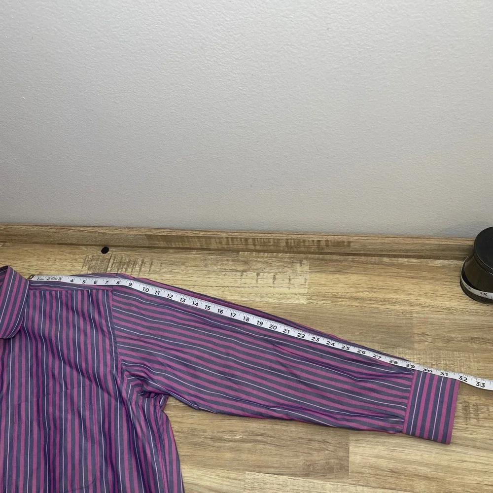 Brioni Neiman Marcus Mens Purple Striped Button Dress Shirt Italy 17.5-32 XL EUC - Picture 5 of 7